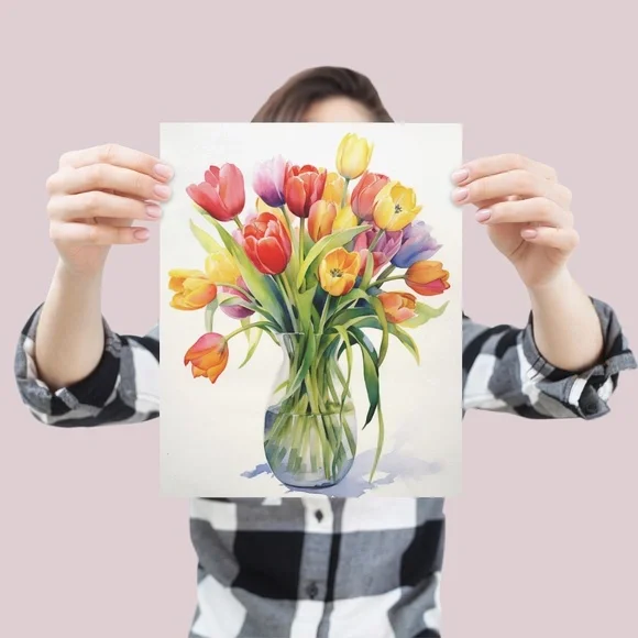 Watercolor Tulips Wall Art Illustration Print Poster Unframed - Picture 4 of 5